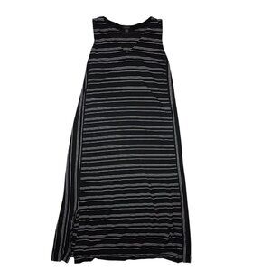 J Jill Wearever Black White Striped Sleeveless V-Neck Maxi Dress Side Slits M
